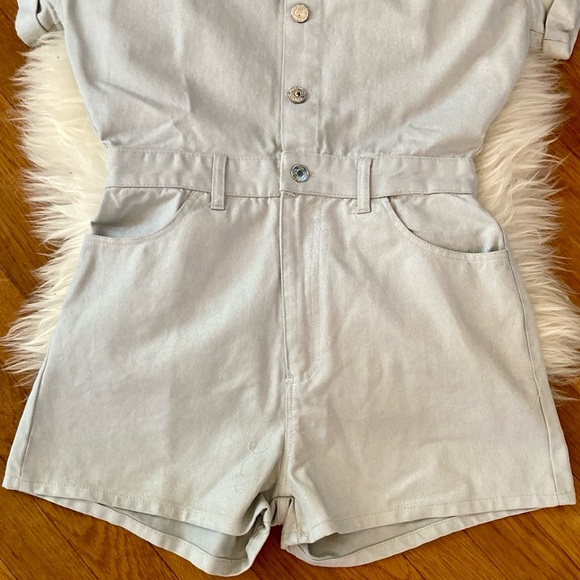 Zara High-Waist Shimmer Denim Cotton Romper - Picture 5 of 14